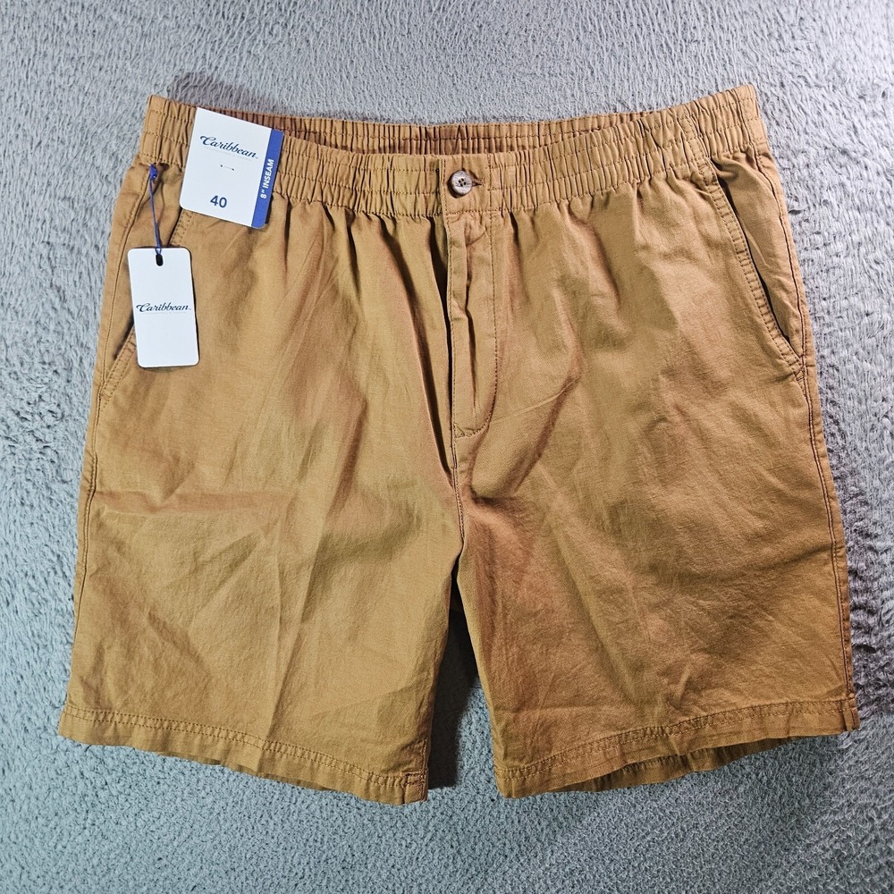 NWT Caribbean Roundtree & Yorke Shorts Men 40 x 8"‎ Cotton Linen Tan